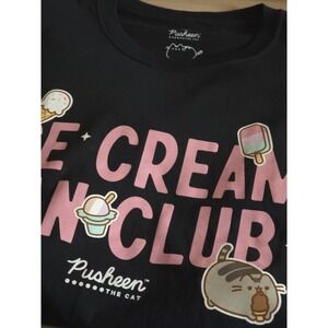 Pusheen Ice Cream Fan Club Graphic Print Black Long Sleeve T-Shirt Size S